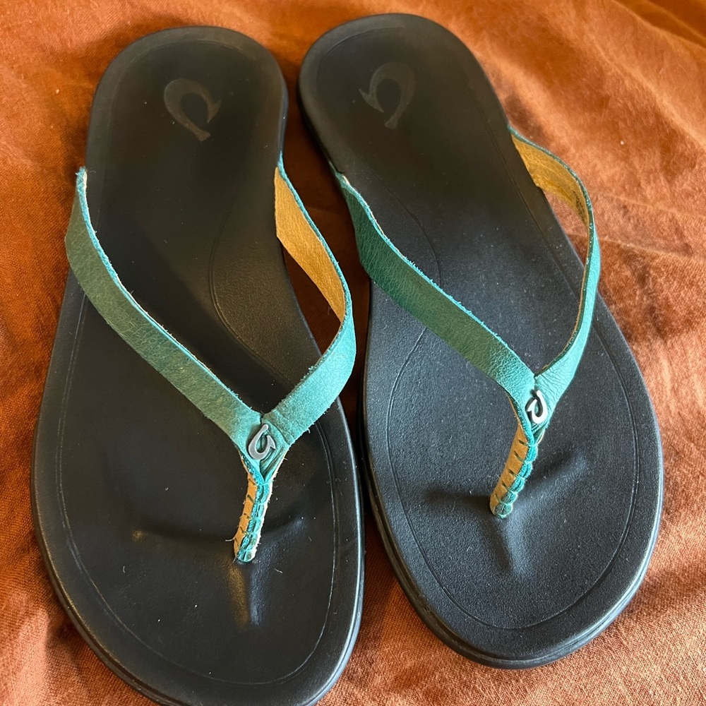 Olukai Ho’opio Sandal - Size 6 Women’s Leather Teal Turquoise Green